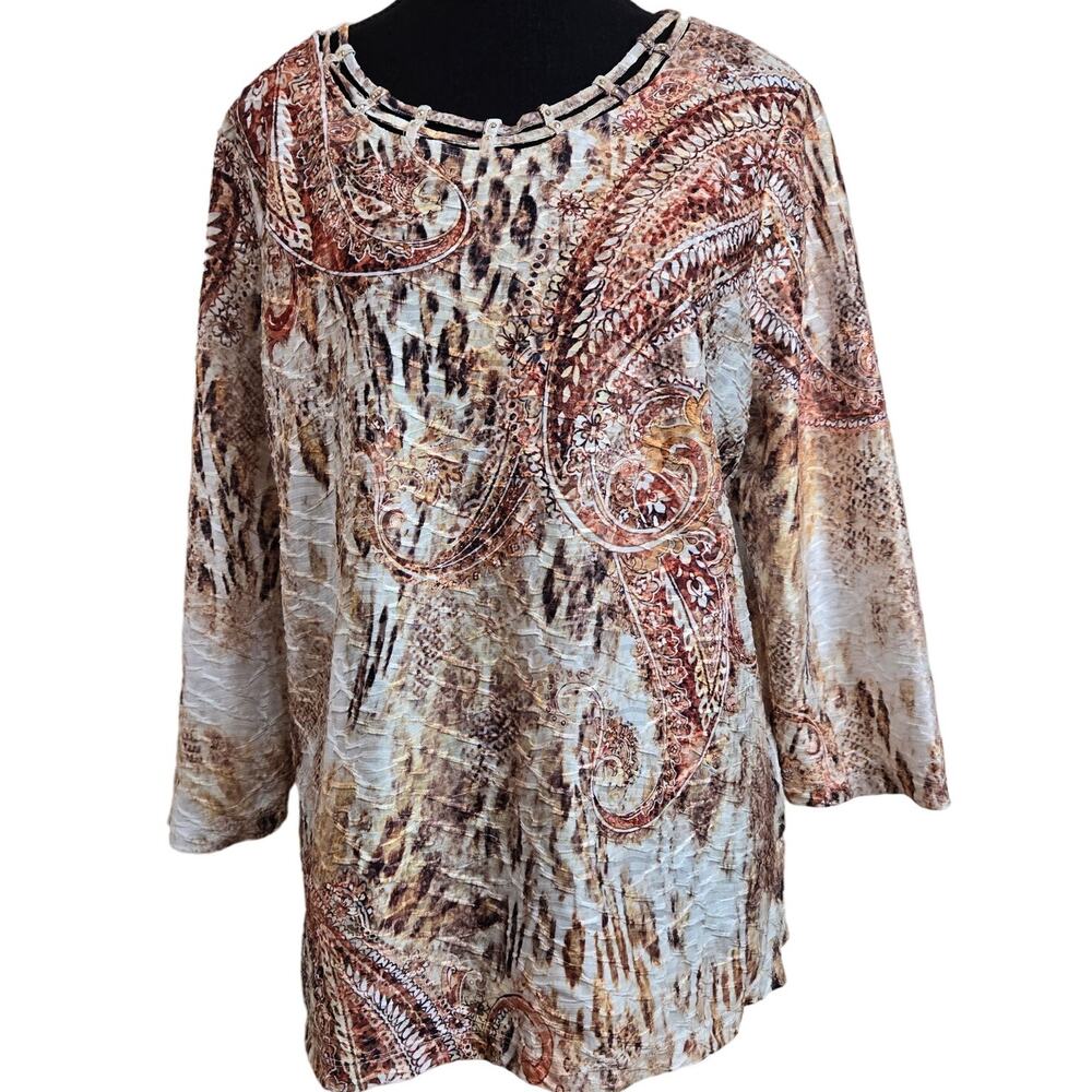 Alfred Dunner Women's Multicolor Printed Pullover Top 3/4 Sleeves Size Medium